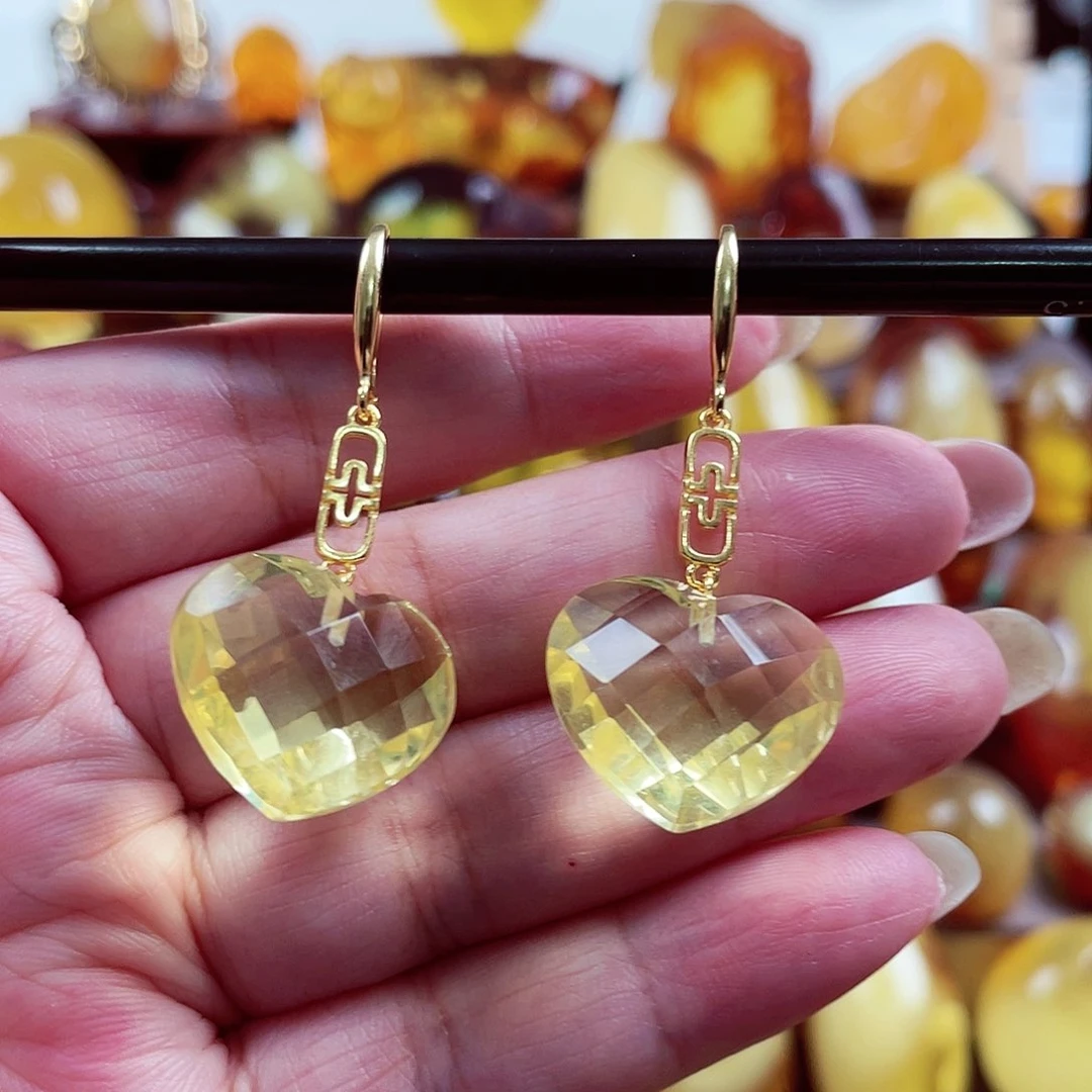 琥珀戒指银S925镶嵌耳环