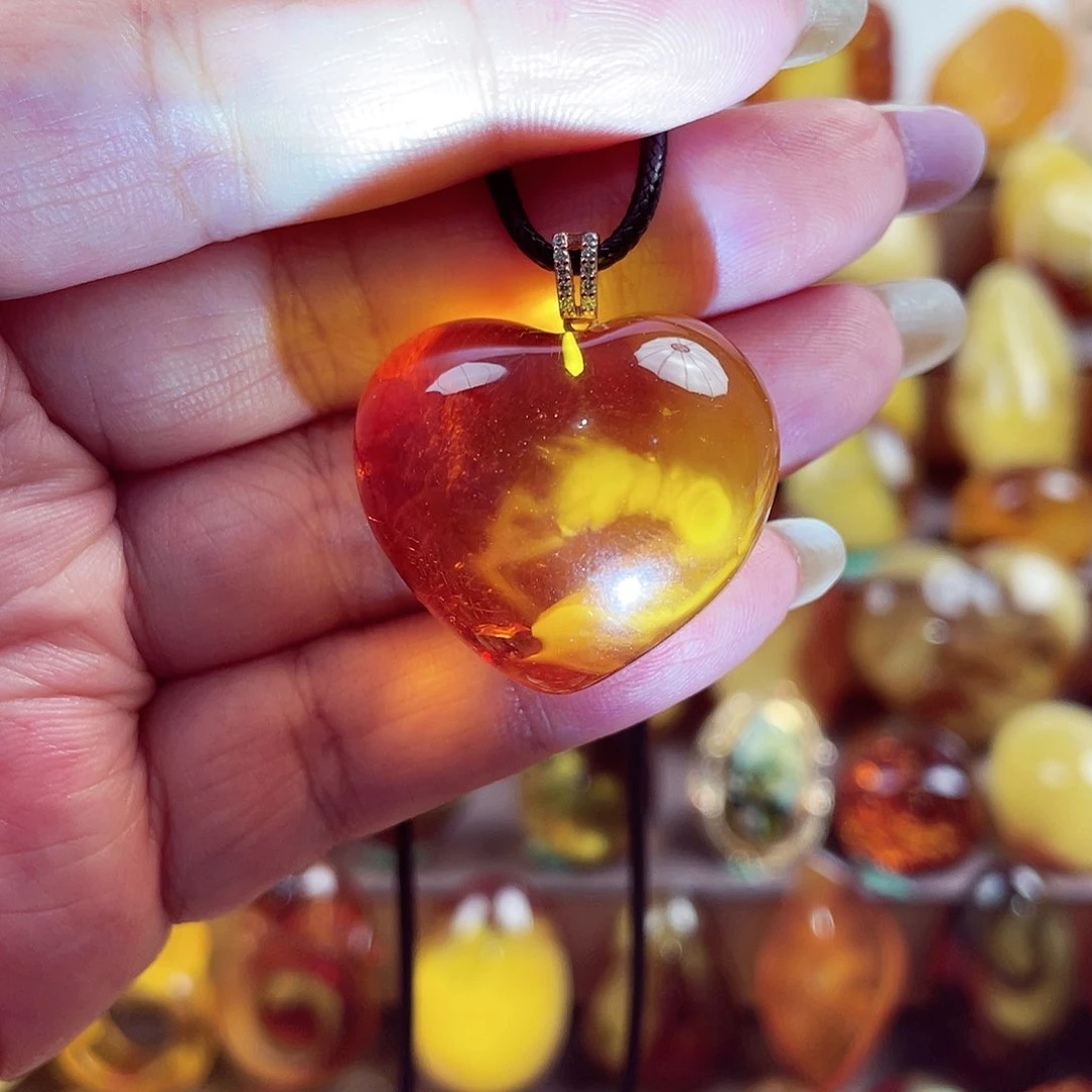 琥珀戒指银S925镶嵌吊坠