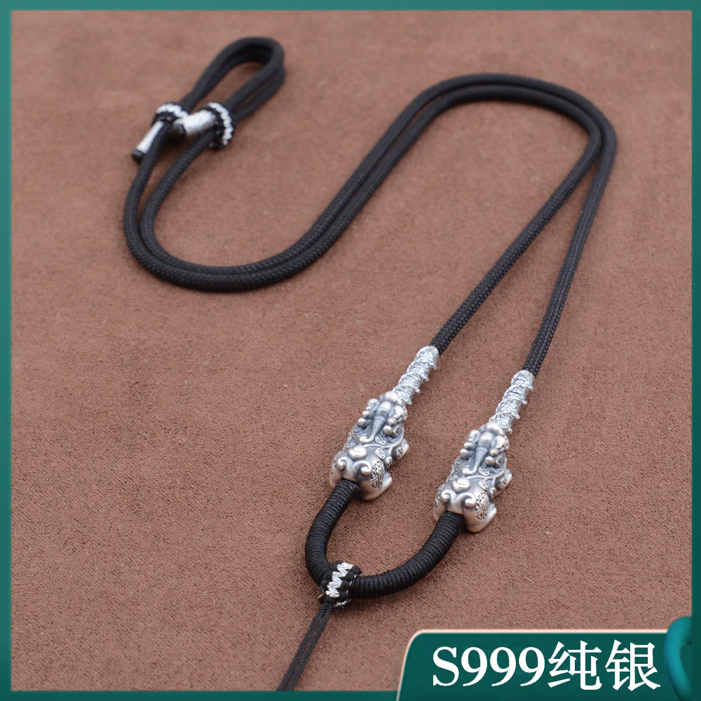 足银银制品 高档貔貅手工编织吊坠挂绳项链挂件绳子男女挂坠配绳