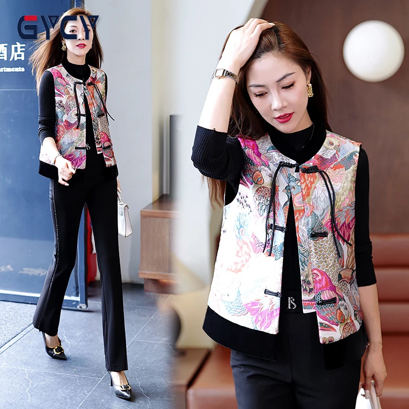 品牌马甲女士春秋季短款2024新款休闲新中式国风妈妈坎肩马夹外套