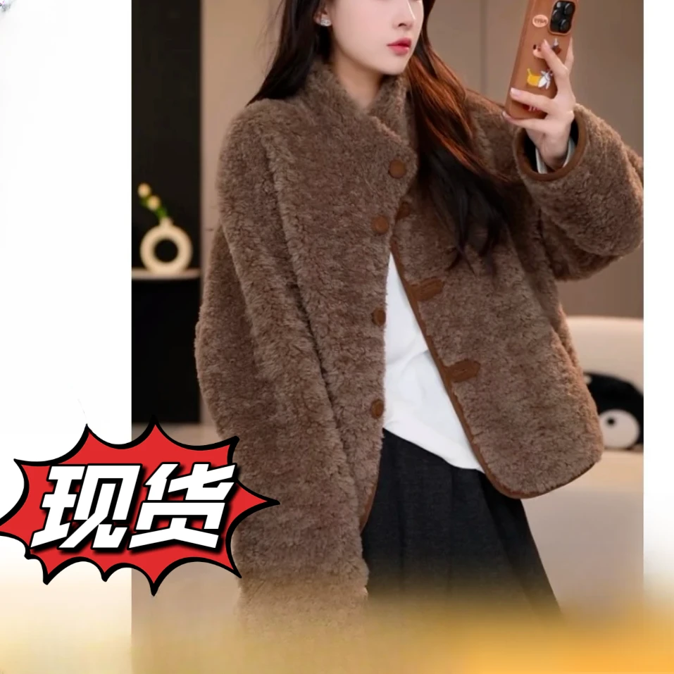 冬季反绒面双面穿立领女士外套气质短款时尚百搭皮毛一体外套