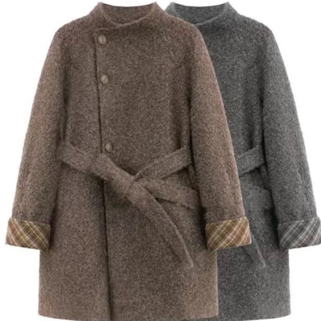 韩系时尚大翻领加厚保暖上衣外套中长款气质百搭女士毛呢秋冬