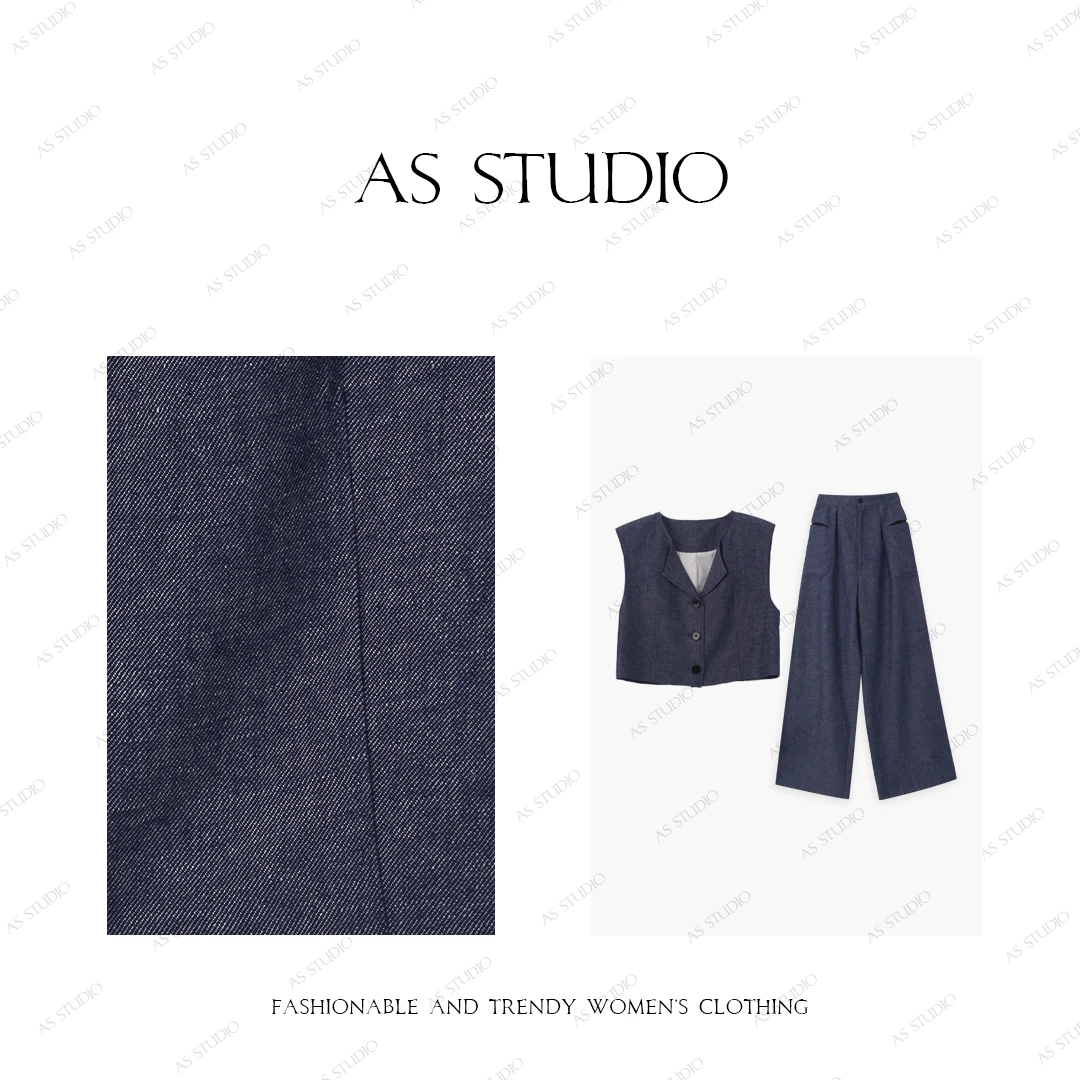【极简丹宁】24夏新复古港风牛仔亚麻套装24TZ019
