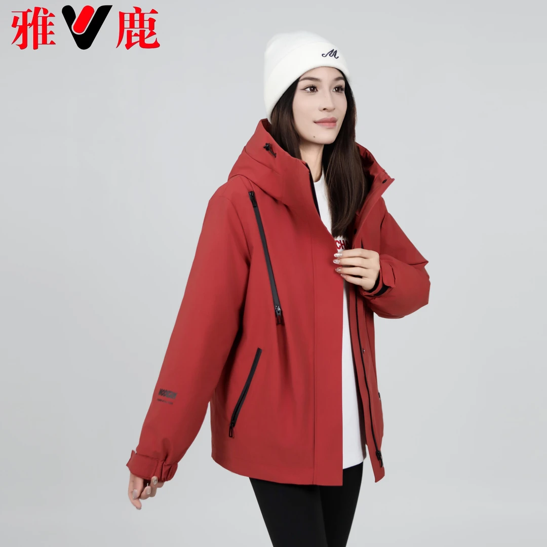 V/雅鹿2024年新款秋冬连帽外套防风休闲百搭运动户外保暖情侣款