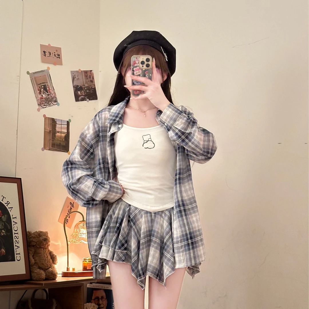 夏日曼波 织物猪原创 实拍修身显瘦格子俏皮夏日假期设计制服cos