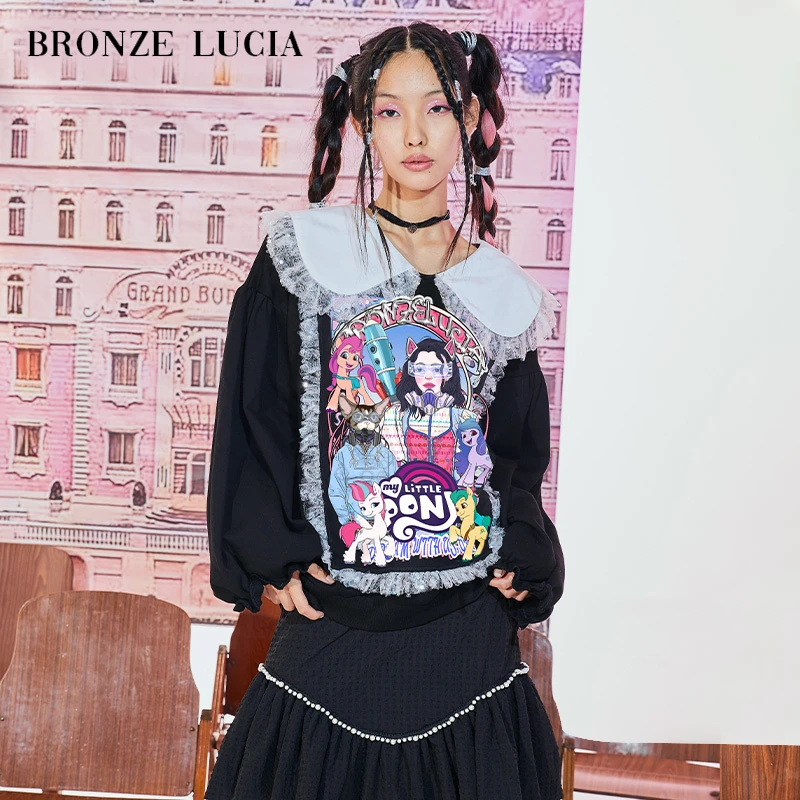 Bronze Lucia小众娃娃领卫衣圆领百搭印花BLBBWYZ07