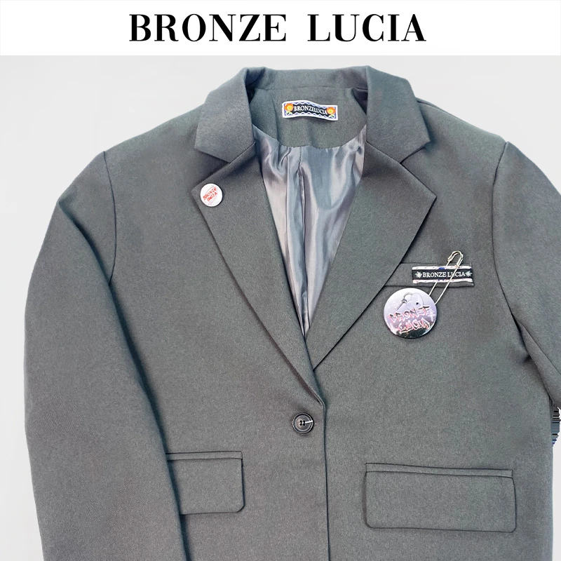 BronzeLucia【年终好礼】垫肩高级设计感女士灰色休闲小西装外套女