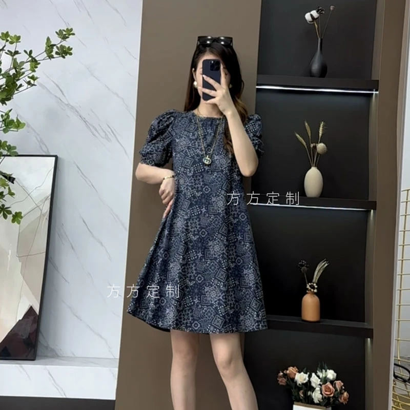 夏季新品设计师款泡泡袖百搭时尚气质显瘦中长款连衣裙