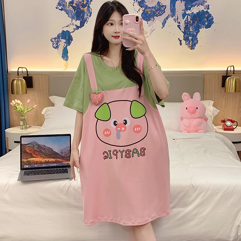 纯棉睡裙女夏季短袖薄款宽松大码夏天网红爆款睡衣裙家居服可外穿