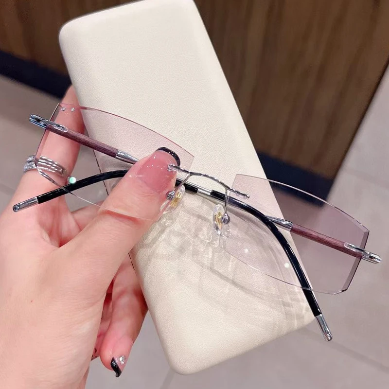 网上配无框眼镜男近视配有度数散光切边钻石无边框变色防蓝光潮架