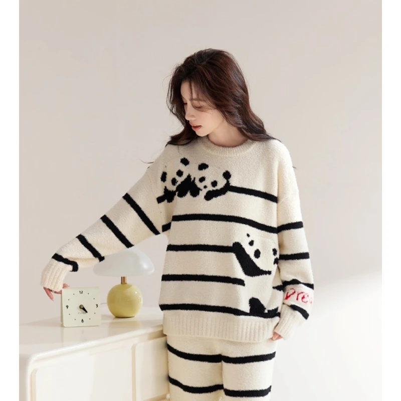 莫里伊【圆领条纹熊猫】小众时尚设计休闲可外穿保暖睡衣家居服