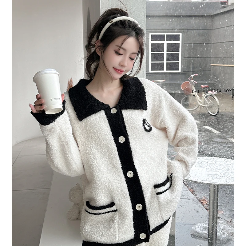 莫里伊【黑白冬日恋曲】小众时尚设计休闲舒适可外穿保暖睡衣家居服