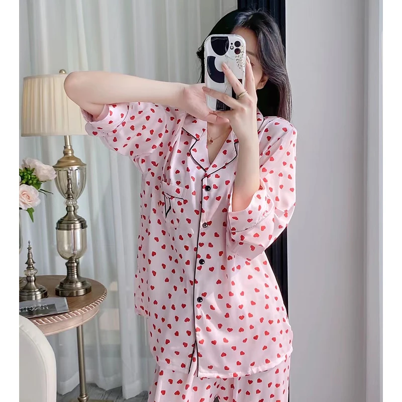 莫里伊【V家粉色波点爱心】小众潮牌时尚设计休闲可外穿睡衣家居服