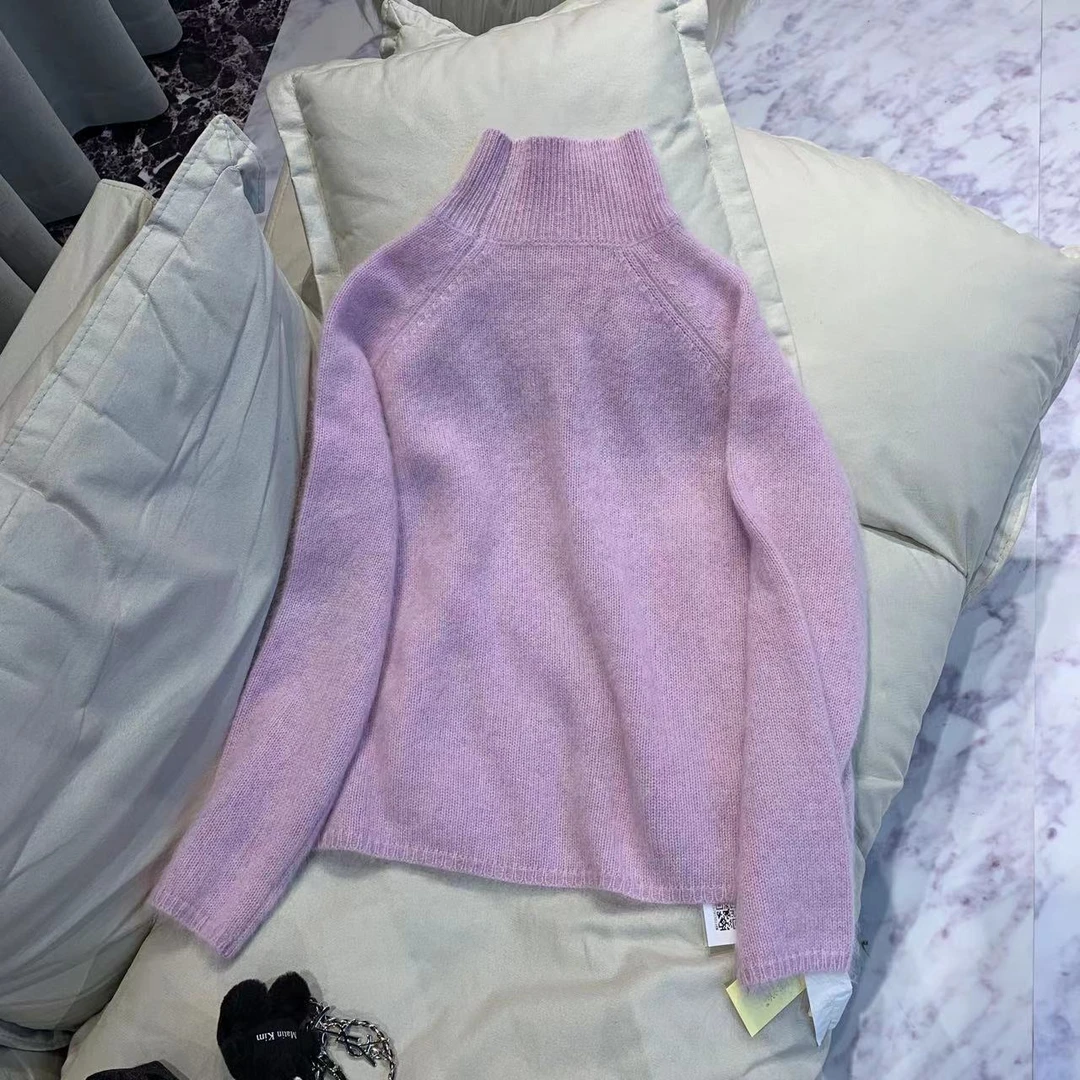 俩月羊绒原创设计-拉绒工艺231529简约百搭时尚加厚半高领纯羊绒