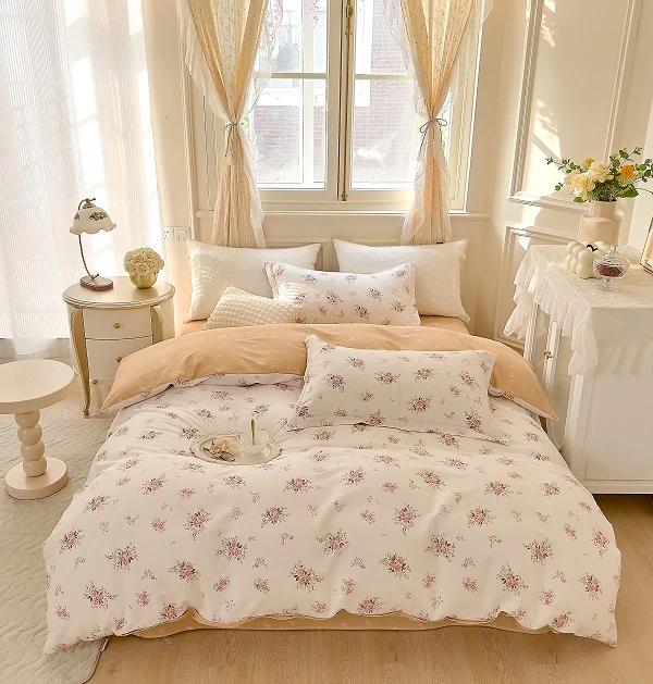 床上四件套学生宿舍小清新碎花印花双面套件斜纹亲肤棉被罩简约