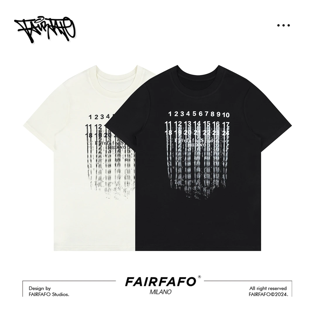 FAIRFAFO林肉肉【流失的数字印花T恤】百搭春夏圆领潮流TXA44169