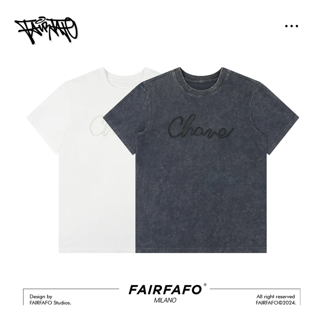 FAIRFAFO林肉肉【设计感字母短袖】水洗时尚百搭情侣重磅TXAL45148