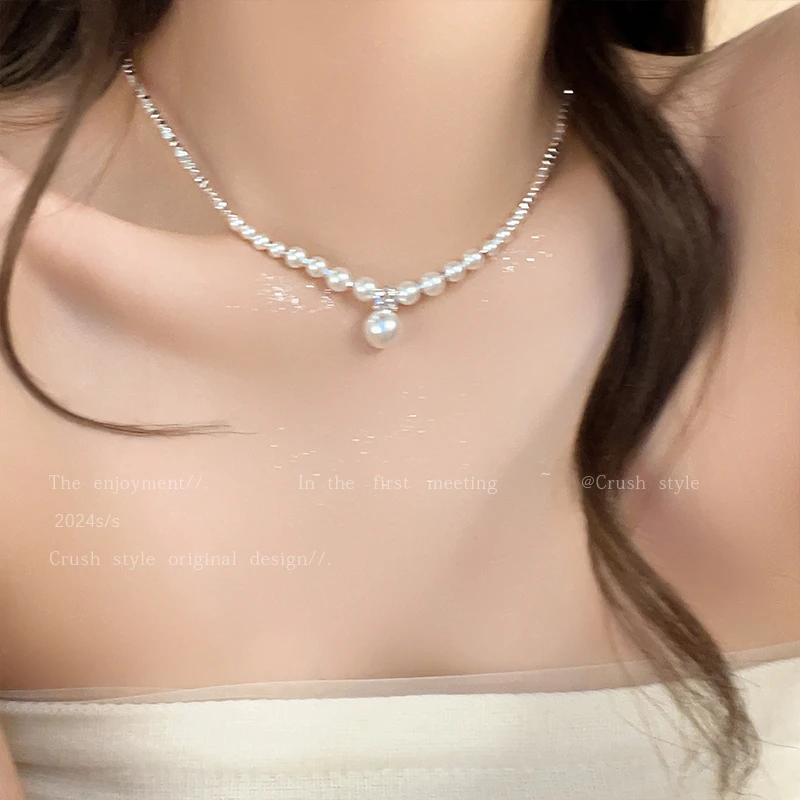 铜合金仿珍珠项链 碎银几两贝珠锁骨链女小众轻奢高级感颈链YV230