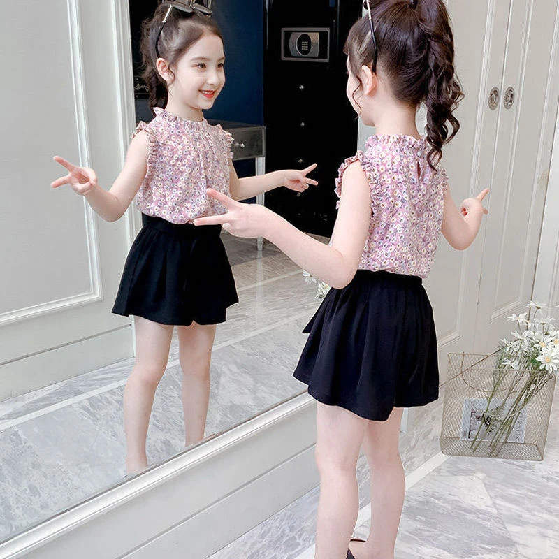 女童夏装套装2025新款洋气网红小女孩碎花上衣短裤夏季儿童两件套