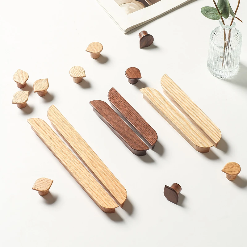 日式柜门原木实木拉手北欧风橱柜抽屉衣柜简约木把手单孔圆形拉手