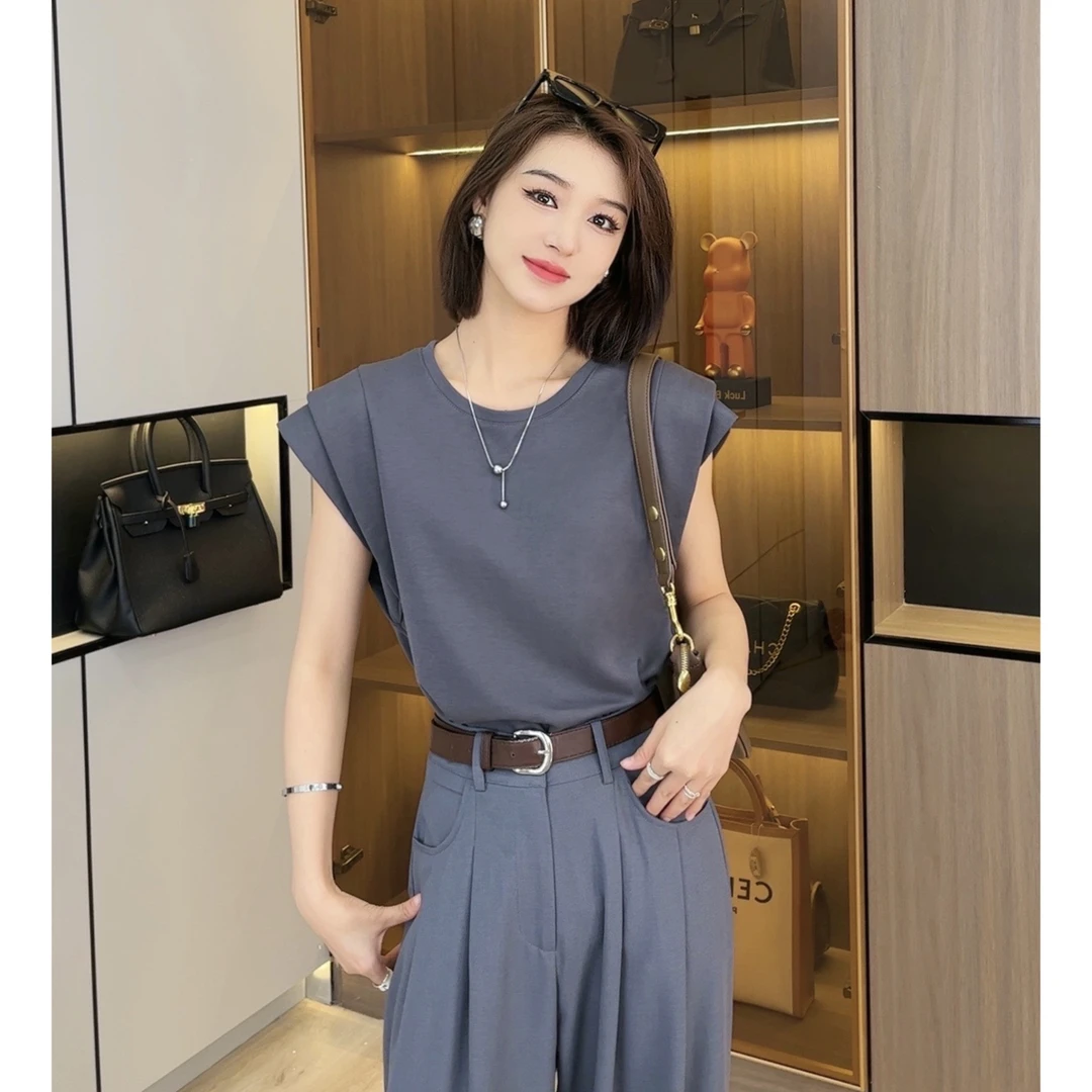 欧颍昇显瘦夏季气质T恤女时尚休闲百搭飞飞袖简约设计上衣女699