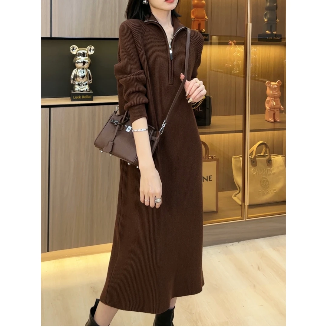 欧颍昇【浪漫柏林】常规版中长款连衣裙子加厚不加绒百搭毛衣裙879