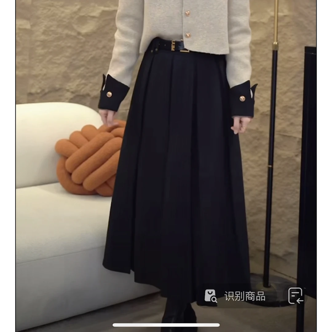 欧颍昇女士秋冬气质百搭显瘦高腰百褶裙洋气上档次半身裙子7052