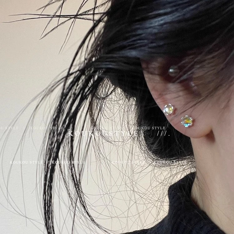 足银耳饰 纯银耳钉女螺丝拧扣耳骨钉人鱼姬耳环耳蜗钉养耳洞耳饰