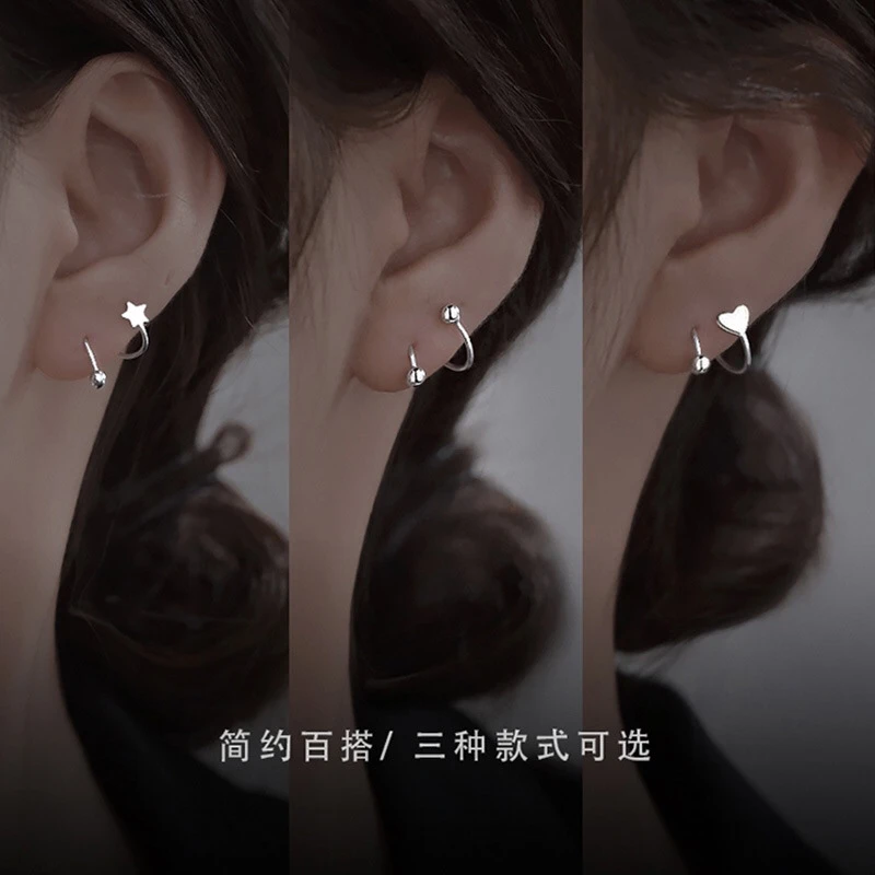 925银耳饰 简约耳钉女纯银耳圈五角星爱心弹簧银耳环2023新款爆款