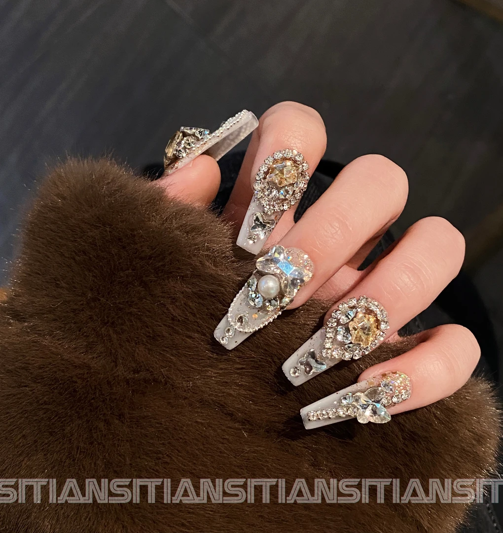 『财阀夫人』原创重工设计款满钻时尚显白百搭纯手工穿戴甲-超长T