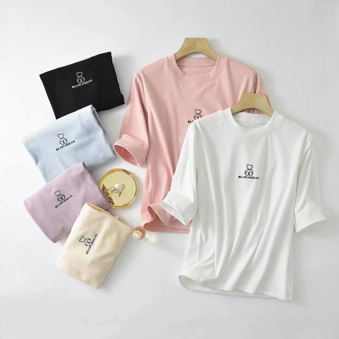 【王鲁严选】百搭刺绣字母坐地熊T恤！新款软糯舒适打底短袖760