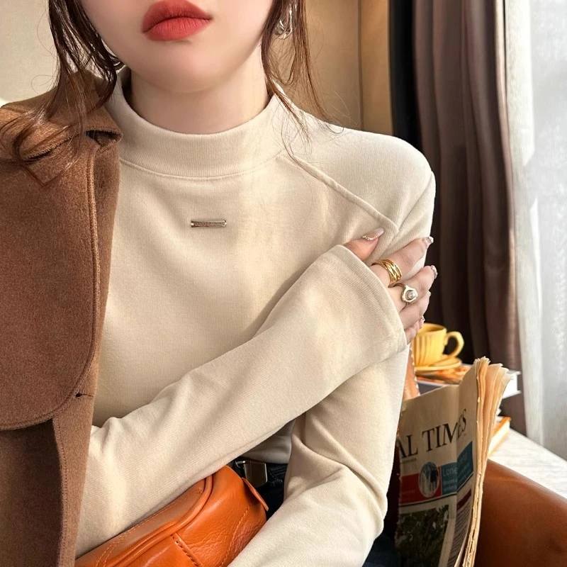 2025新款半高领加厚打底衫大码女装秋冬季内搭T恤上衣微胖DR021