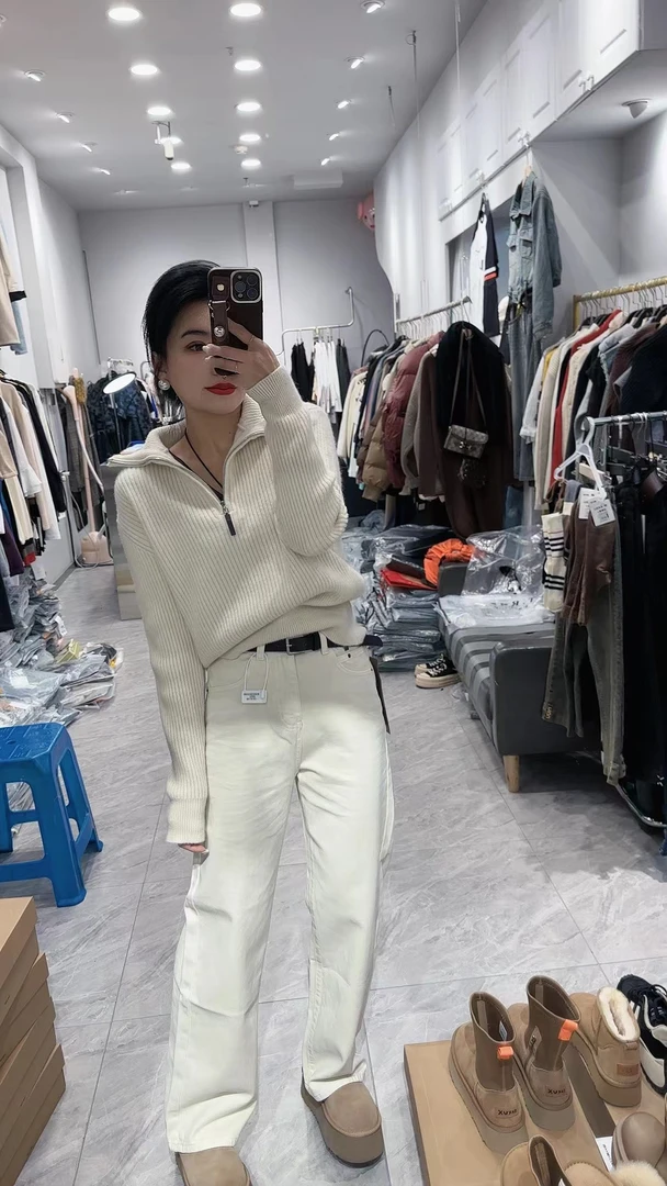 8788（带腰带）加绒秋冬款直筒窄腿牛仔裤（裤长102）