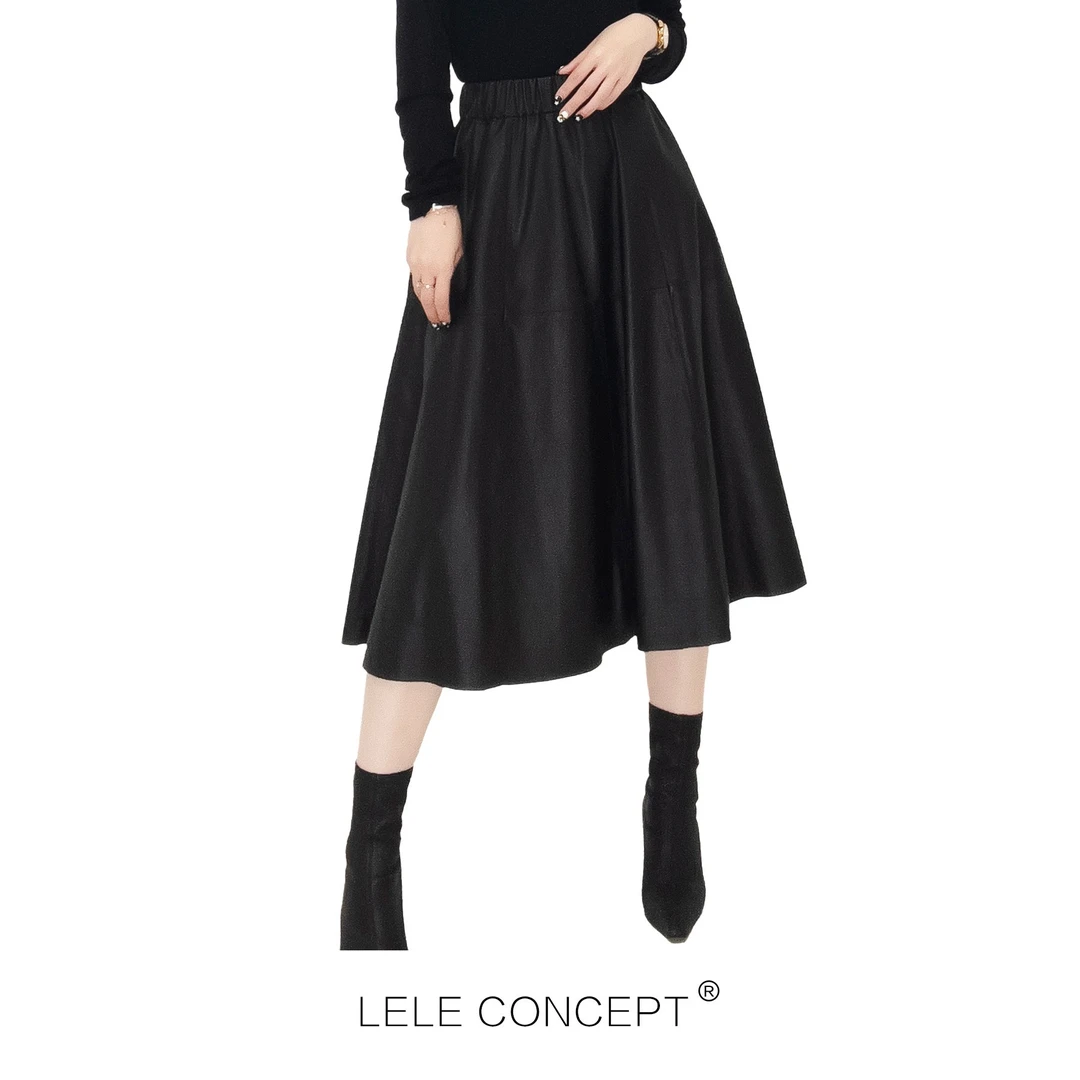LELE CONCEPT｜「如一」皮筋腰长皮裙高端设计复古半身裙显瘦Q0159