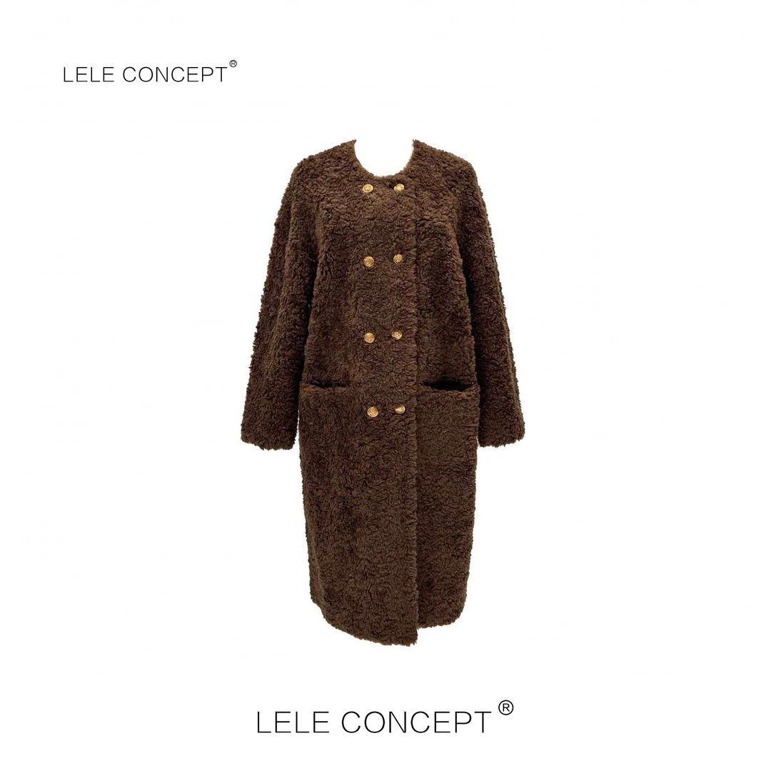 LELE CONCEPT丨「如一」都市轻奢高级感双排金扣无领羊毛外套Y0476