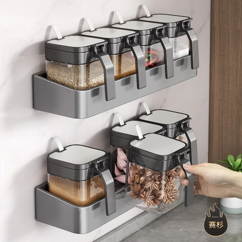 佐料调料盒置物架组合套装调味罐瓶收纳架家用厨房墙壁挂盐罐密封