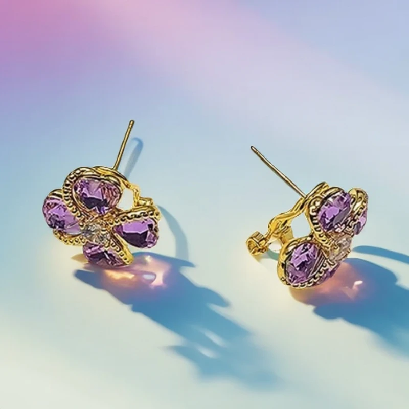 铜合金耳饰 (756号）新款紫色弹力扣气质女人味耳饰