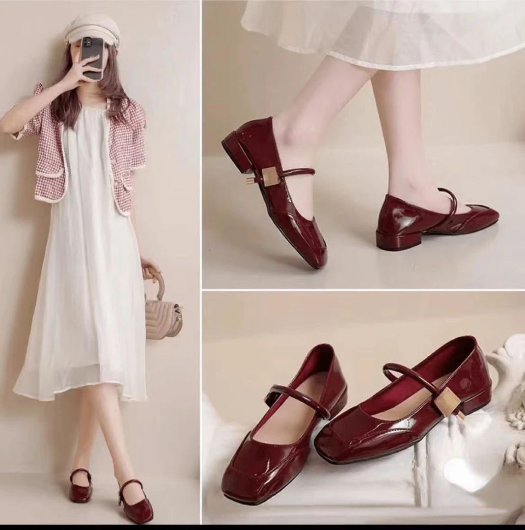 LP0724玛丽珍鞋女鞋单鞋粗跟方头漆皮法式一字带707