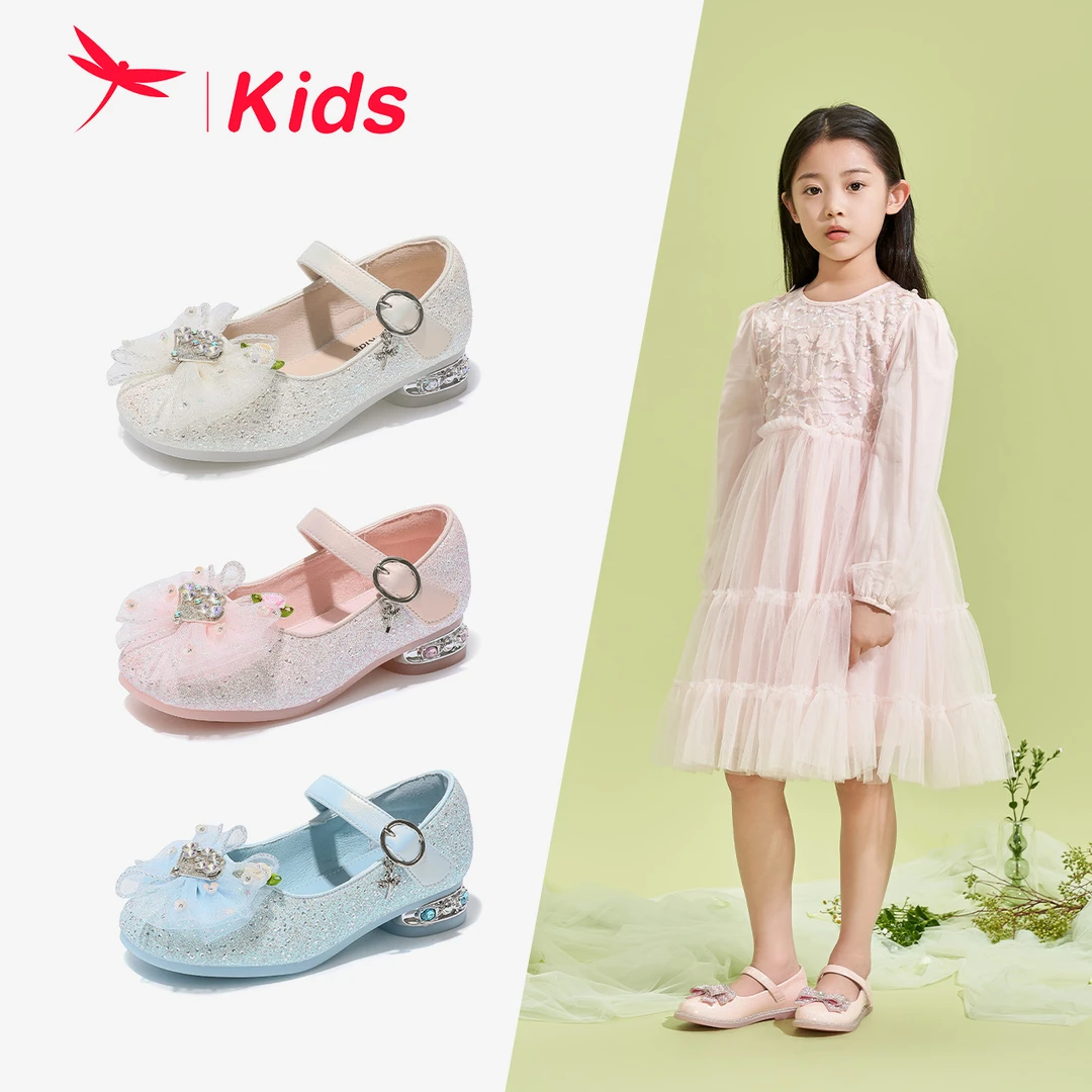 红蜻蜓女童鞋2025秋季新款爱莎公主皮鞋软底小女孩高跟水晶鞋 455