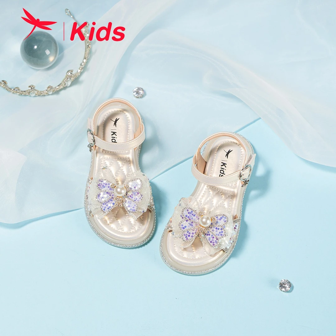 红蜻蜓女童夏季凉鞋蝴蝶结亮片公主鞋软底舒适休闲沙滩鞋百搭 413