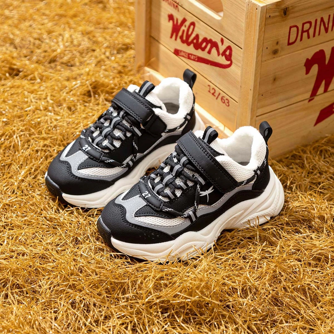 红蜻蜓男女童鞋2024冬季新款休闲运动鞋加绒软底防滑 497