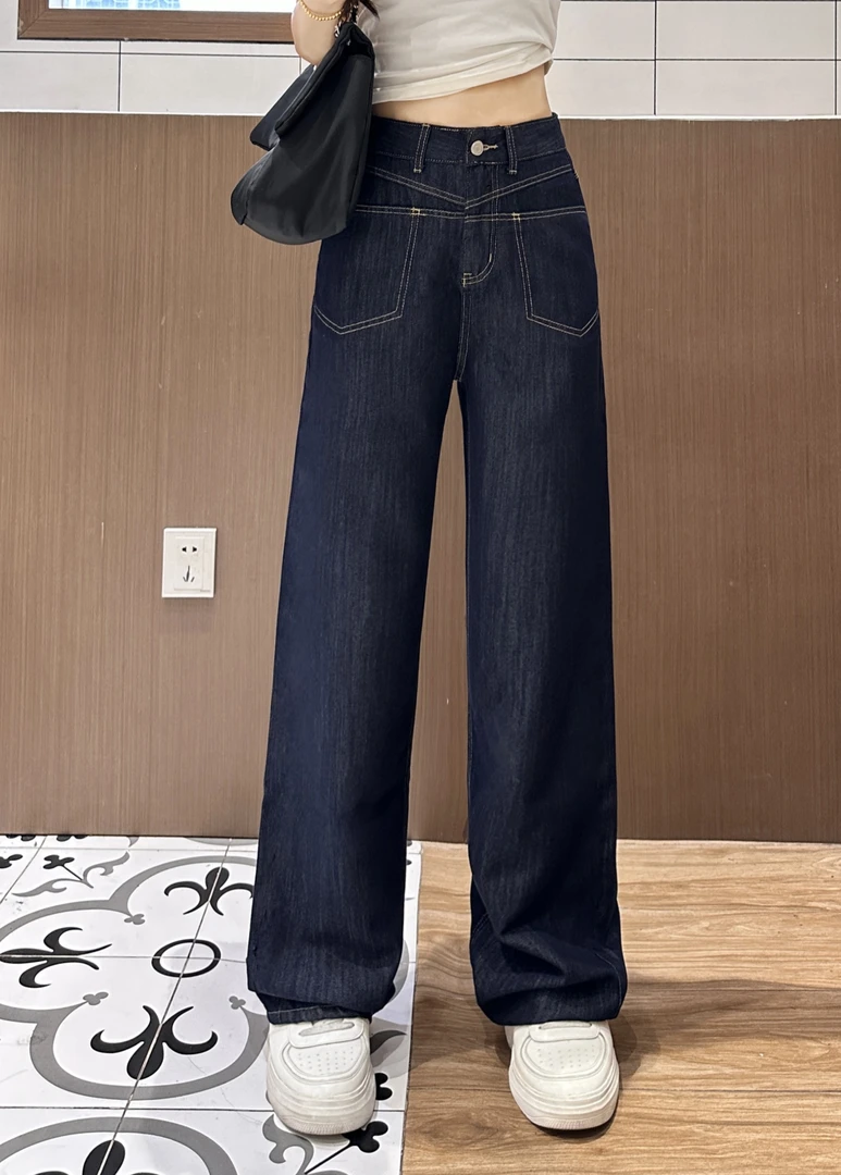 森妲设计感夏季薄款窄版阔腿裤时尚潮流宽松显瘦蓝色垂感牛仔裤M