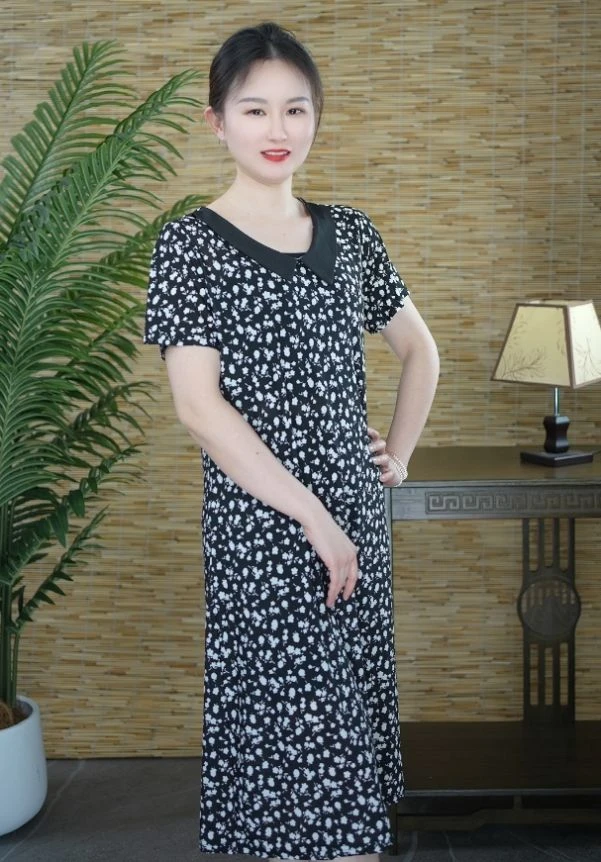 2138号中老年时尚妈妈装夏季短袖透气舒适宽松大码显瘦气质连衣裙