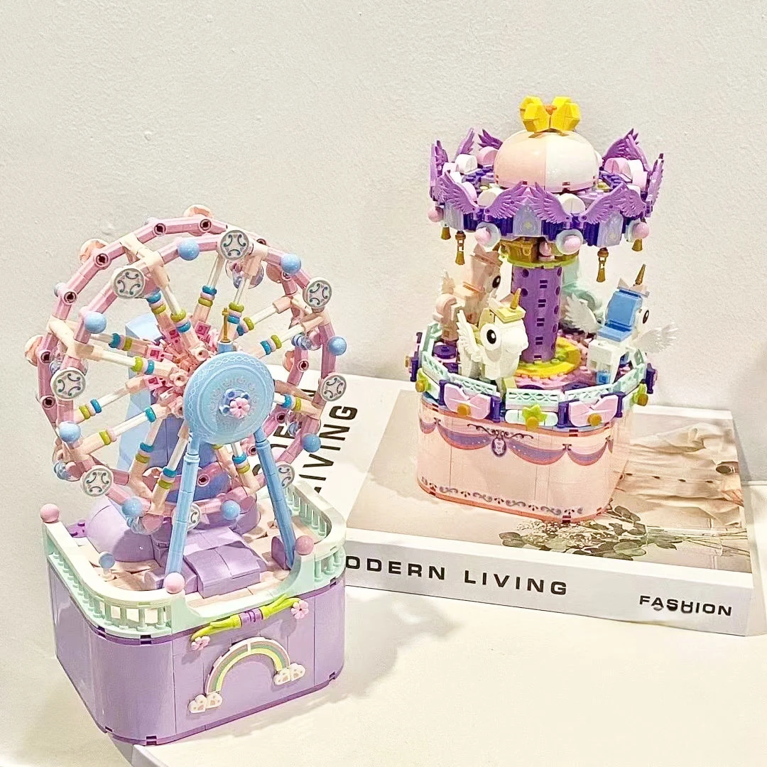 女生系列八音盒拼装积木摩天轮冰淇淋车六一送女朋友闺蜜礼物