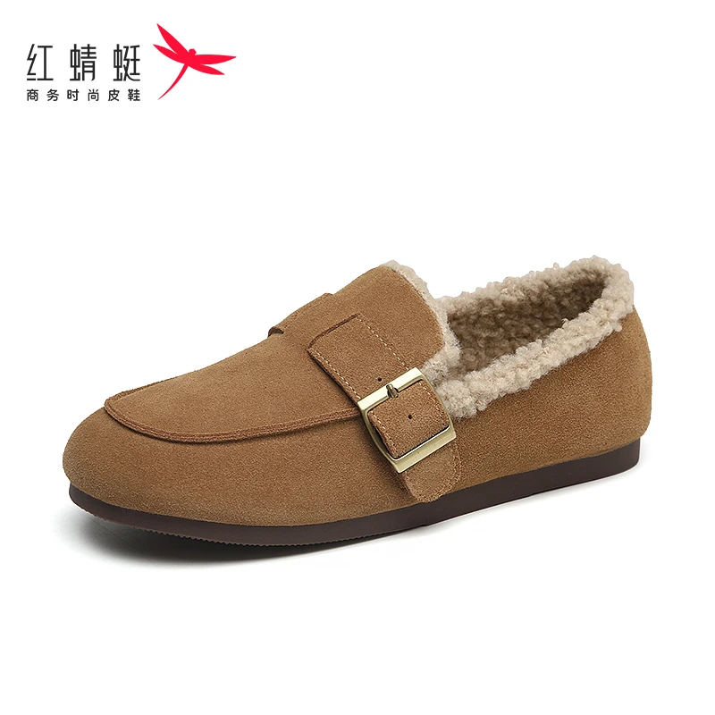 红蜻蜓厚底加绒豆豆鞋雪地靴女2025新款冬季勃肯鞋棉鞋皮靴美拉德