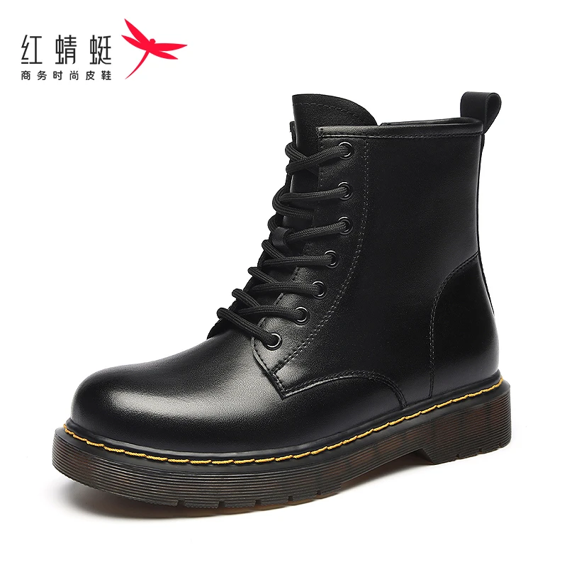 红蜻蜓女马丁靴2025年秋新款短靴英伦复古通勤舒适低跟靴单靴百搭