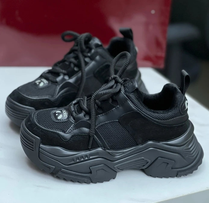 【黑将军】秋冬时尚百搭加绒鞋子ins厚底系带网面老爹鞋 XMM-203