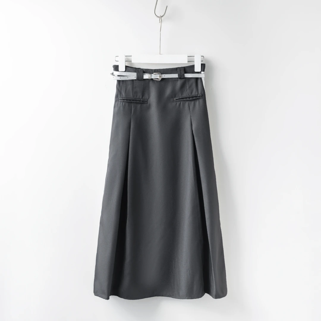 【特价-占单者限购】Q1231美式设计感运动风条纹纯色中长款半身裙