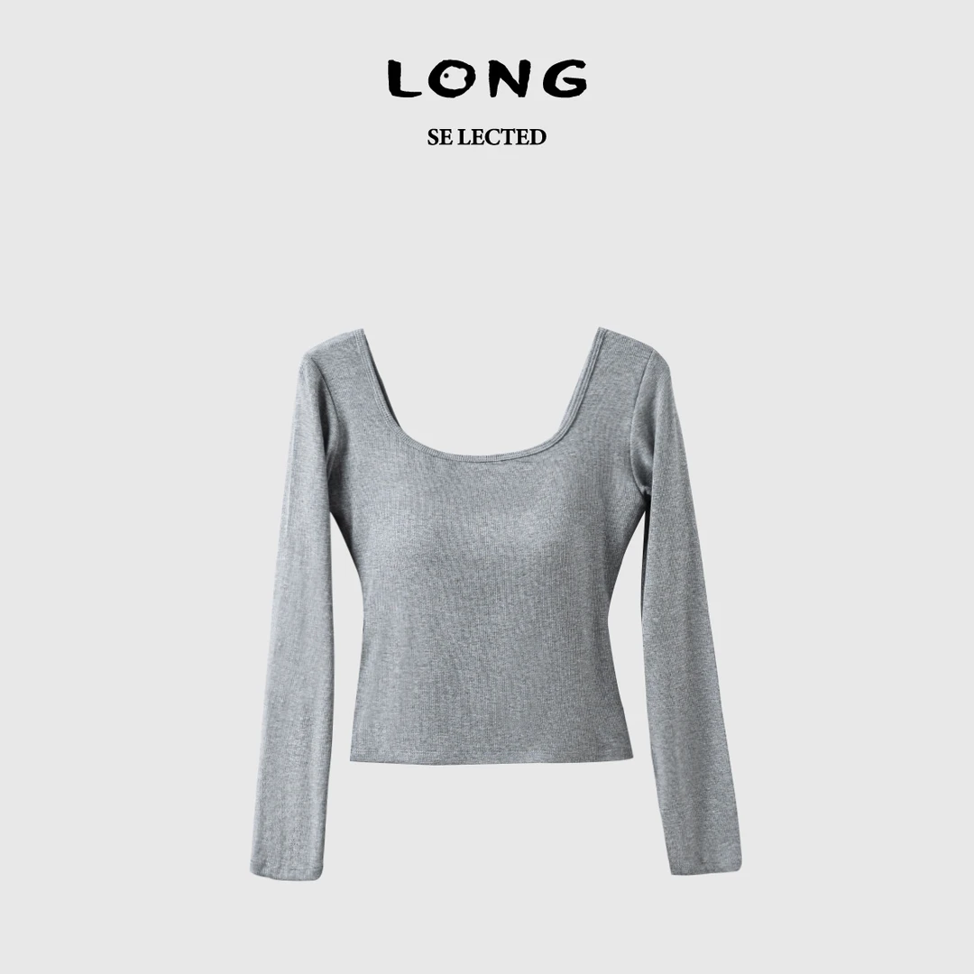 ★H2068气场满满法式设计感纯欲风四方领交叉后背打底衫62701