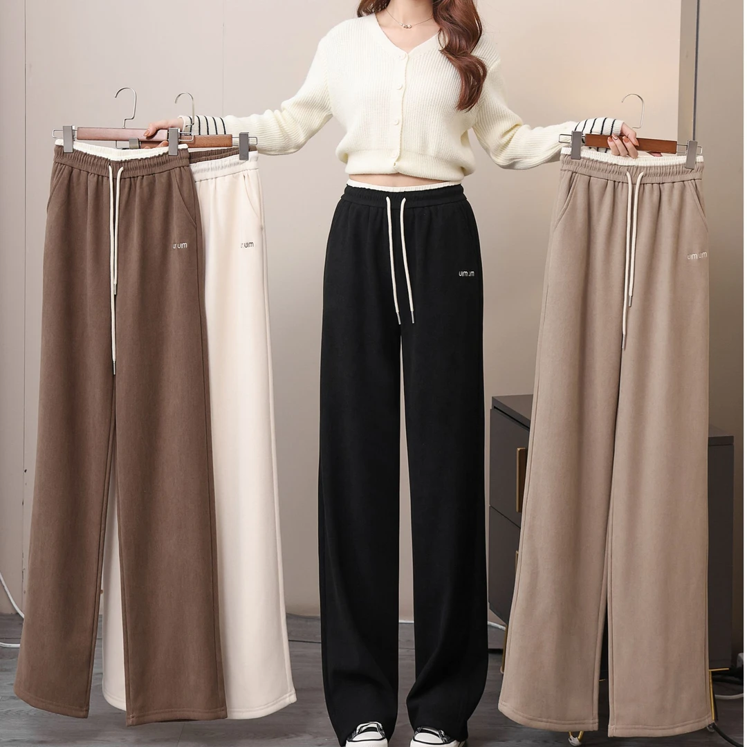 2024新款秋冬实拍休闲裤阔腿裤宽松慵懒休闲加绒加厚阔腿裤